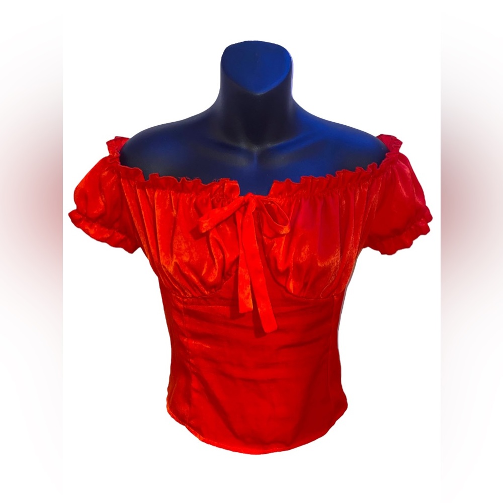 Red Off-Shoulder Blouse - Picture 3 of 7